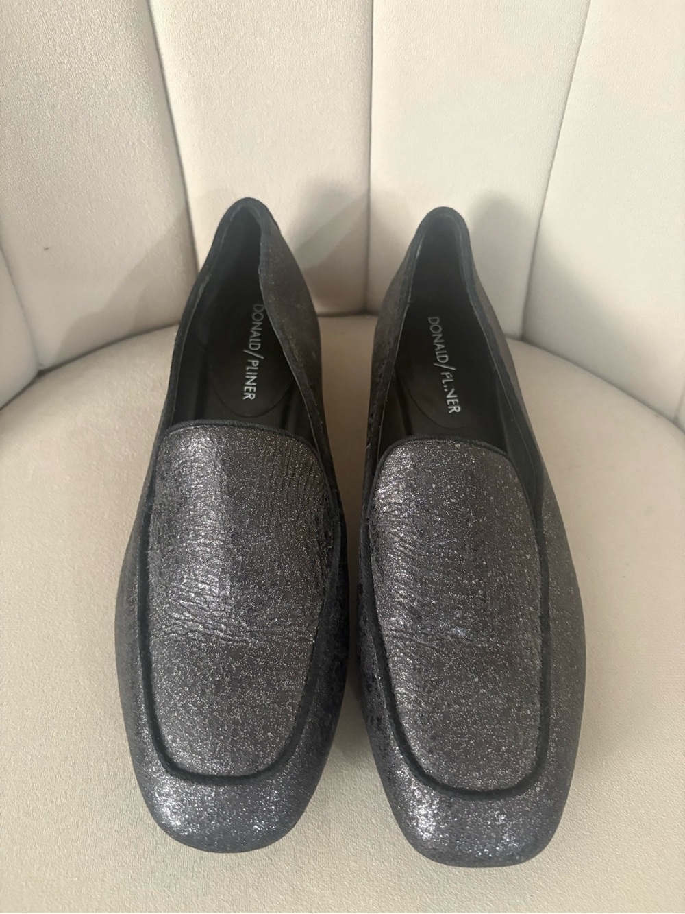 Donald J. Pliner Shimmering Black Metallic Loafers